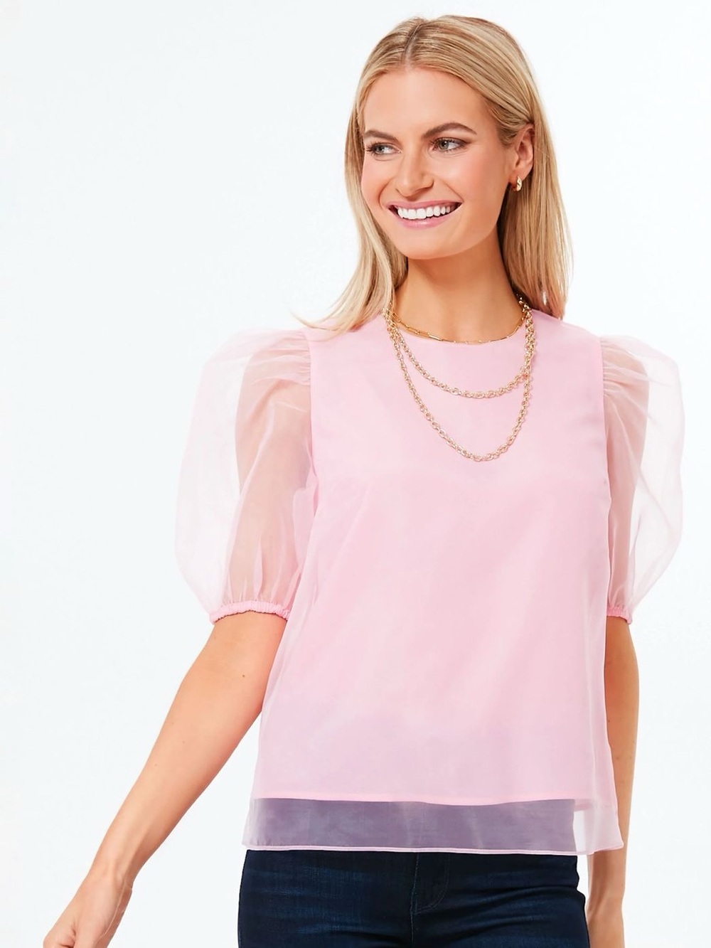 Hyacinth House Bubblegum Pink Tulle Sleeve Rourke Blouse